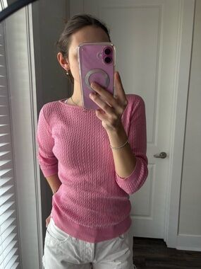 Ralph Lauren Pink Cable Knit Boatneck Sweater